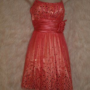 DRESS Short SIZE 5 Salmon With Gold Sequins BY B. DARLING USED4 PHOTO SHOOT